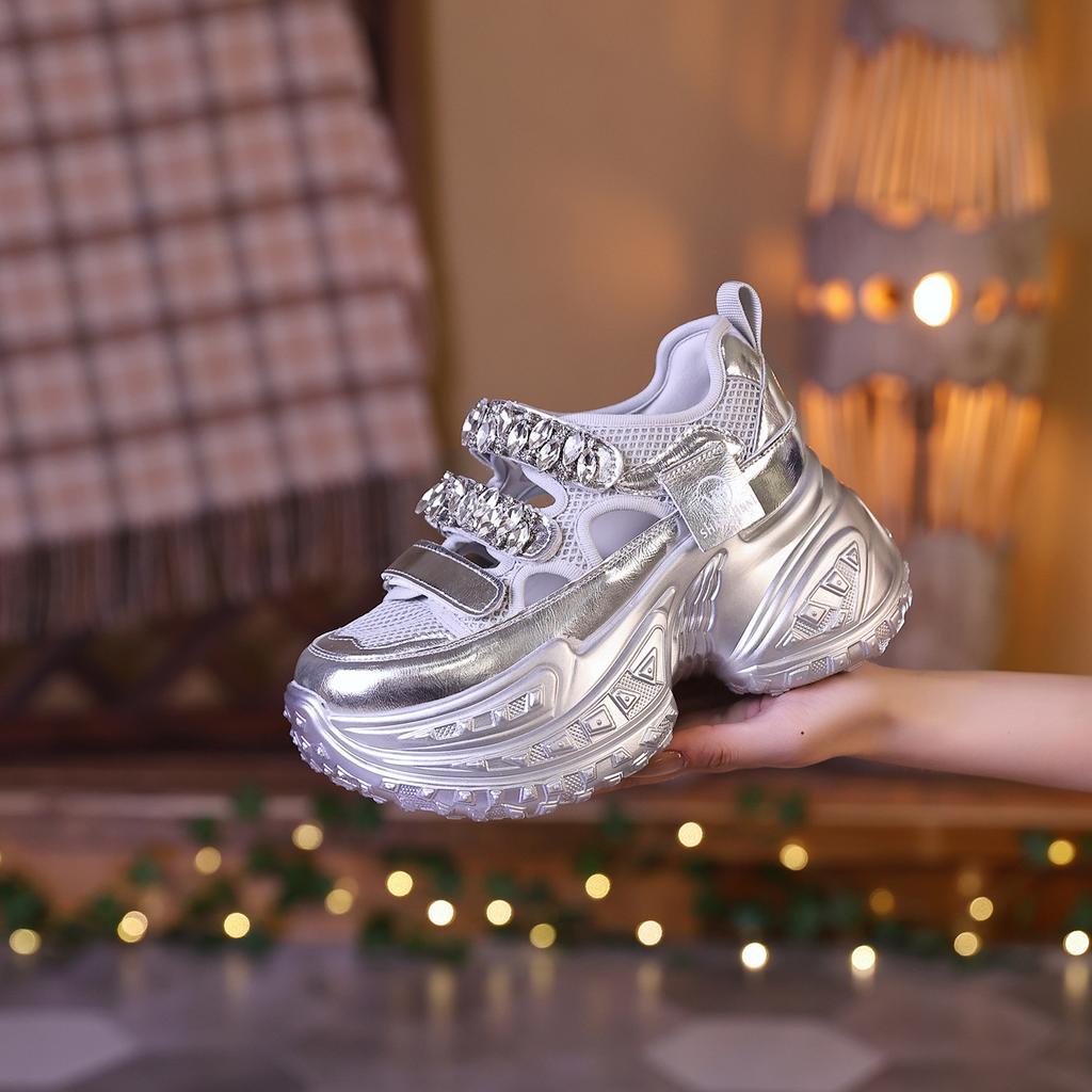 Dad shoes women's summer new tires durian bottom rhinestone word Mary Jane platform heightening sneakers