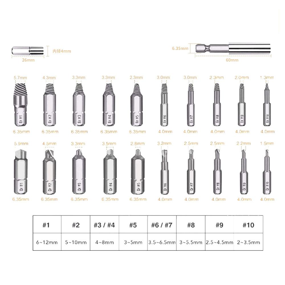 Set de extractor de șuruburi deteriorate, instrument de îndepărtare, burghiu, ușor de demontat, șurub, dinți alunecați, demolat, îndepărtarea rupturilor