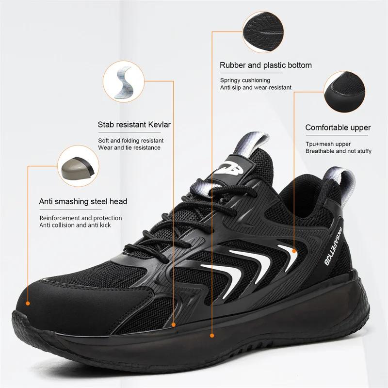 Reflective Indestructible Safety Shoes Men Work Sneakers Light Security Boots Men Puncture-Proof Work Boots Steel Toe Shoes