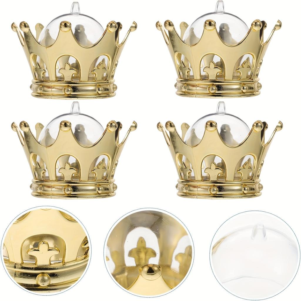 4 Pcs Gold Crown Toppers with Dome Party Bell Candy Storage Boxes Fillable for Cosmetics Pills Party Decorations