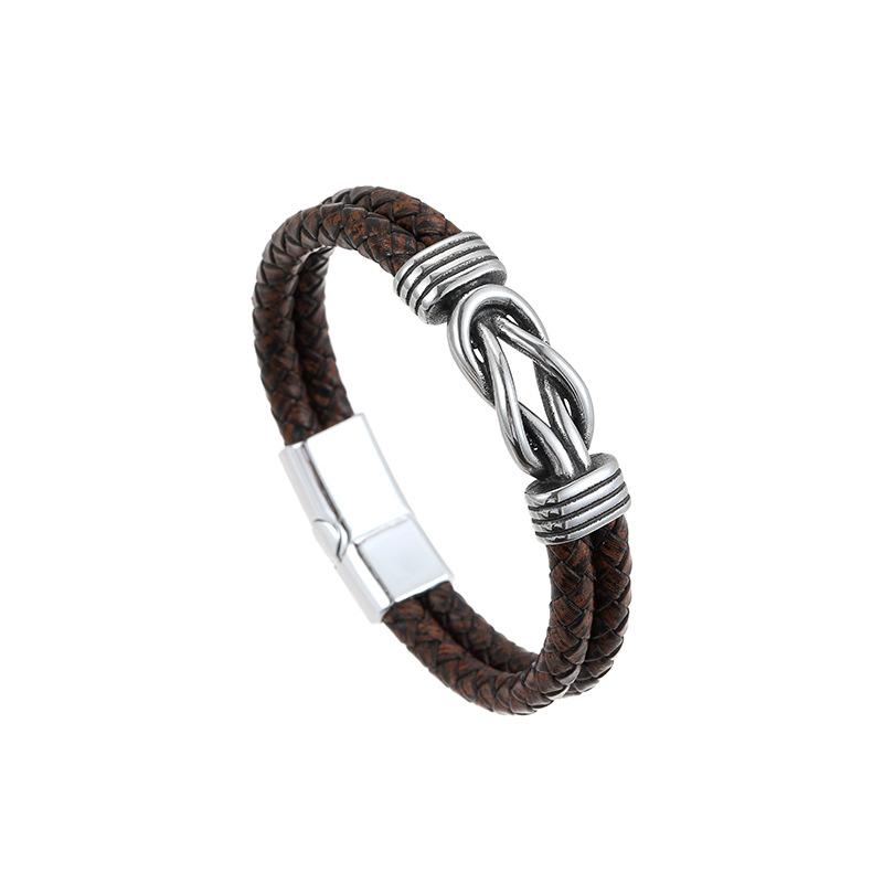 Vintage Mens Genuine Leather Bracelet Punk Figure 8 Magnetic Clasp Cuff Wristband for Men Cool Accessories