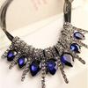 Fashion Sweet Rhinestone Water Drop Leather Rope Necklace Zircon Crystal Clavicle Chain Sweater Chain Women'S Jewelry