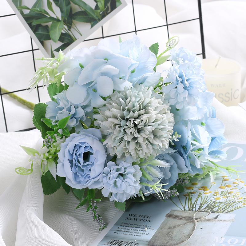 Single Stem Silk Rose Bouquet with Plastic Handle for Wedding Decoration