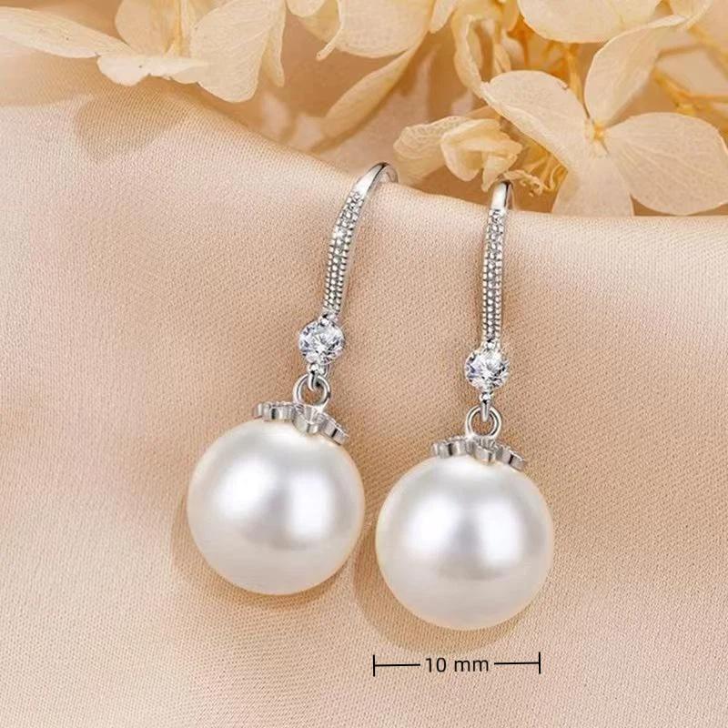 Silver Freshwater Pearl Drop Earrings With Cubic Zirconia For Wedding Party Anniversary Daily Wear
