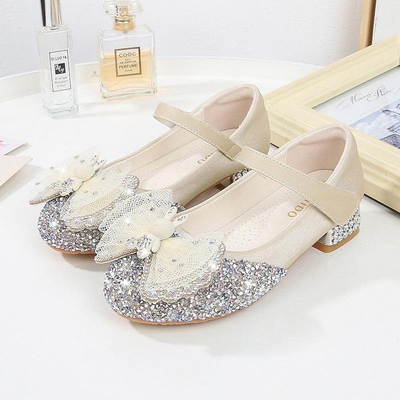 Summer 2025 Rhinestone Princess High Heels for Girls - Leather Shoes for Kids, Available in Small, Medium, Large Sizes