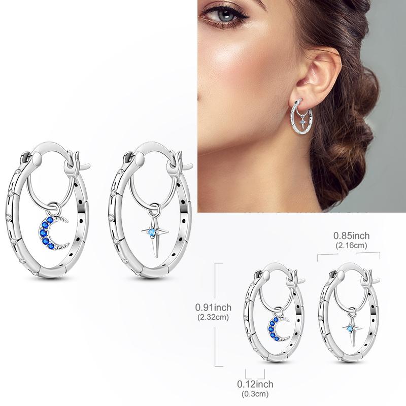 925 Silver Hoop Earring Moon Sun Earring Pendent Zircon Heart Shape Star Eardrop For Women Girl Making Jewelry