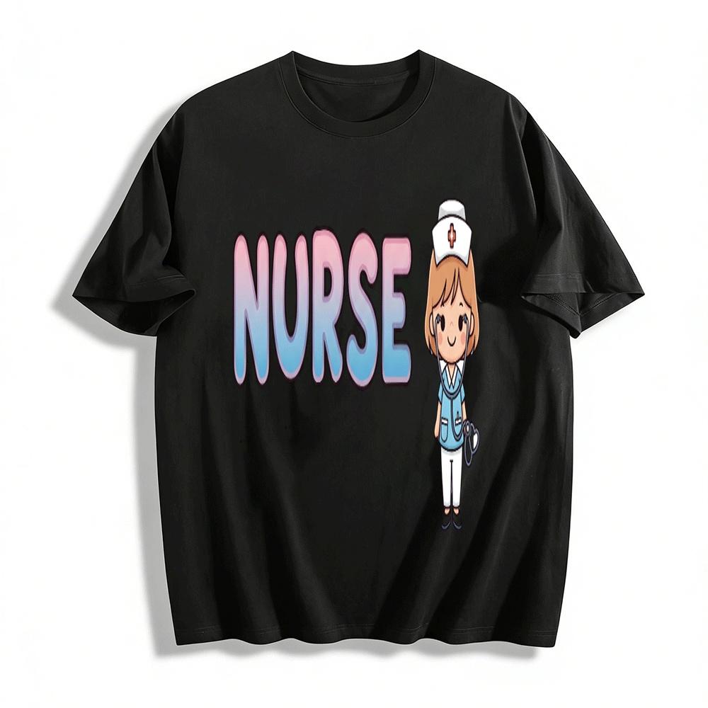 

Cute Nurse Print Casual T-Shirt Healthcare Worker Exclusive Top Pure cotton T-shirt XXS