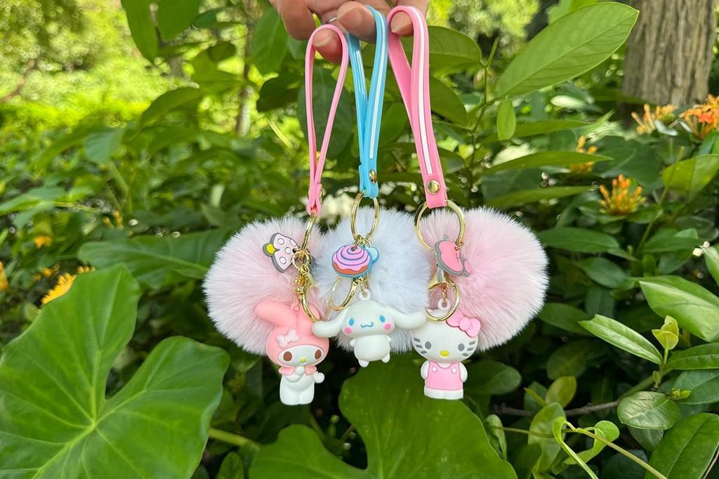 Cute Anime Car Cute Bag Cute Pompom Fluffy Keychain Accessory [Nikuwaxi] Keychain, Charm,