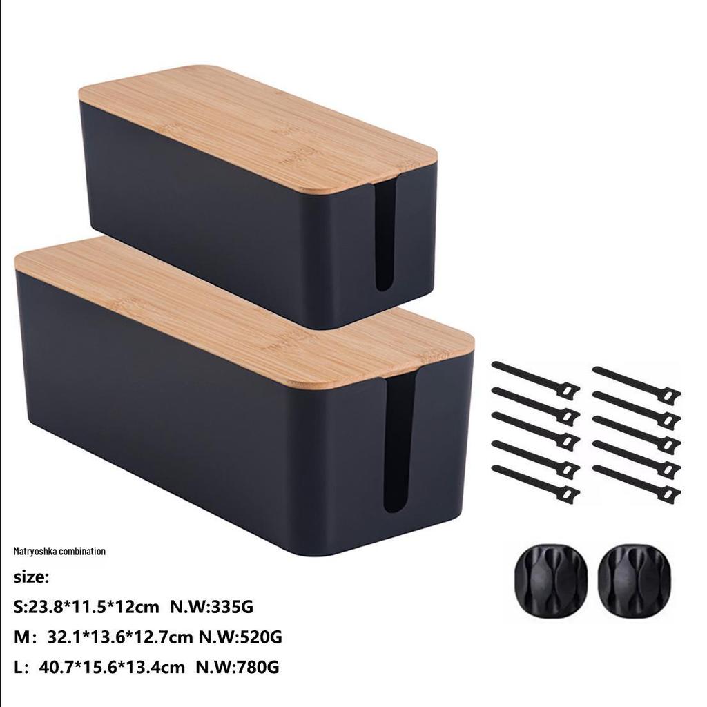 Minimalist Cable Management Box with Bamboo Lid