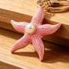 Keychain Pendant Starfish Design Zinc Alloy Key Chain with Imitation Pearl Inlaid Anti-Oxidation Lobster Clasp Key Pendant