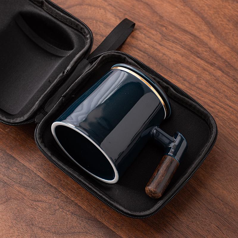 Jade porcelain office mug with lid filter tea water separation teacup ceramic mug portable gift box gift tea set