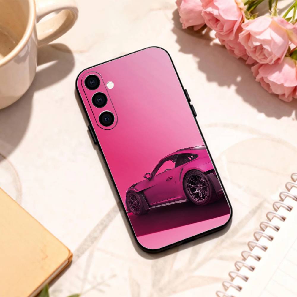Pink S-Sports C-Car Rear Pattern   phone Case For Samsung Galaxy A73,A72,A71,A70,A53,A52,A51,Others Soft Black Shell
