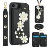 SY-001 For iPhone 16e Case Card Slots Leather Coated TPU Flower Phone Cover