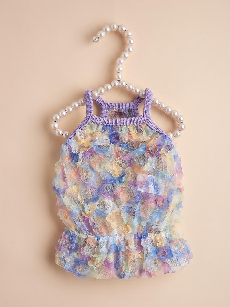 Pet Clothes Dog Dress, Colorful Mesh Floral Skirt, Sling Design, for Small Dogs/Cats, Girl Dog Apparel, Cute Summer Outfit