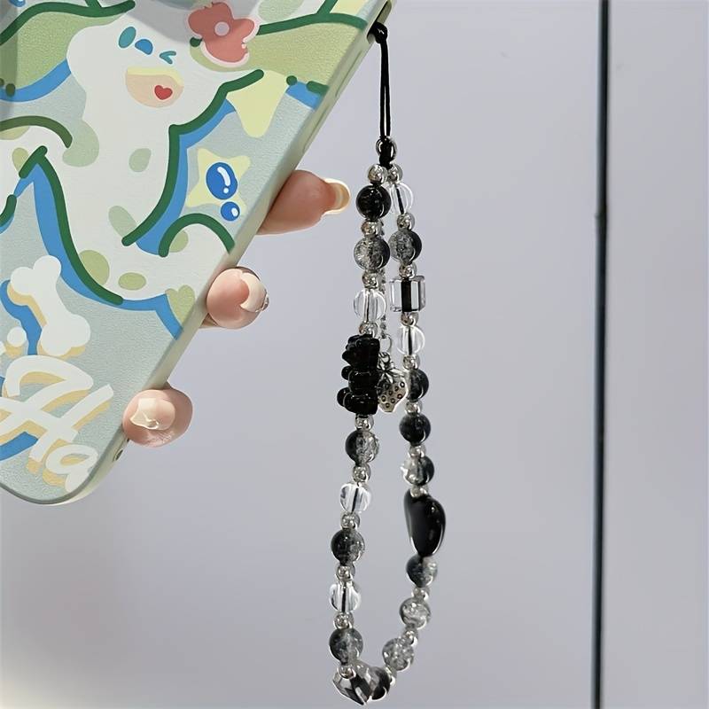 Black Love Bear Phone Chain Charm Hand Strap Cord Keycord Cellphone Lanyard Girl Keychain Mobile Phone Case Hanging Chain