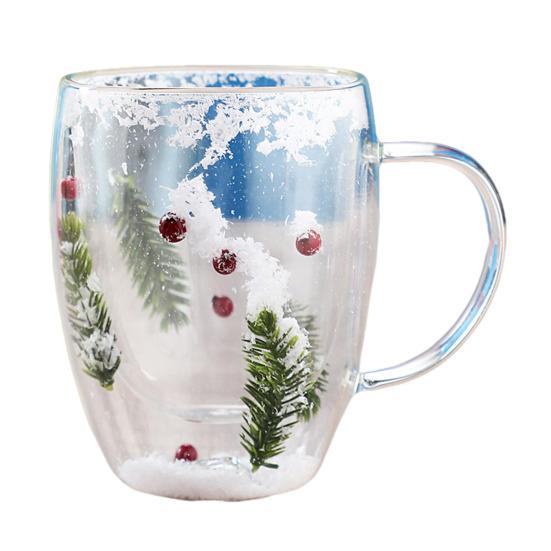 Double-Wall Glass Mug 350ml Heat-Resistant Flower Coffee Tea Cup Insulated Cup for Hot Cold