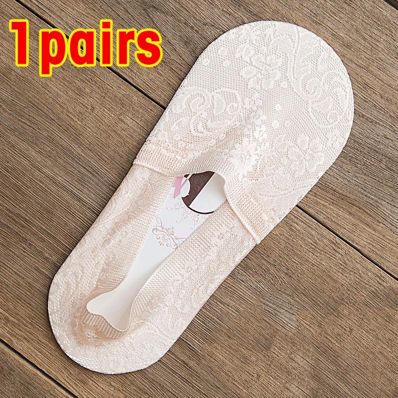 

5Pairs Fashion Women Girls Summer Socks Style Lace Flower Short Sock Silicone Non-Slip Invisible Breathable Boat Ankle Socks One Size