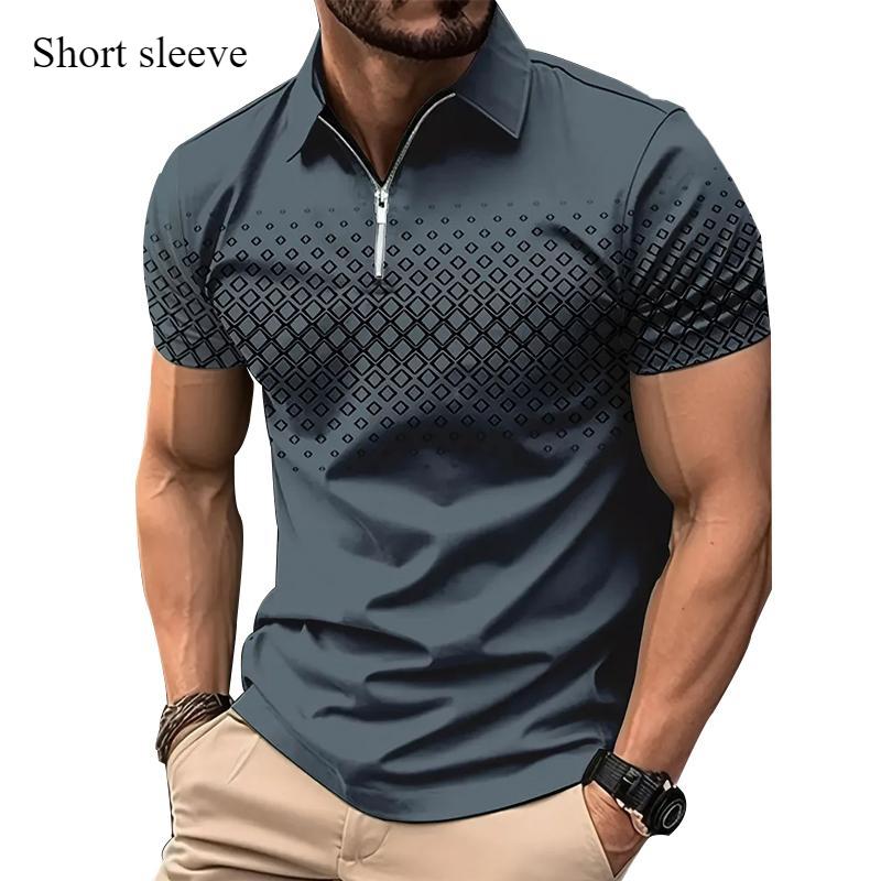 2025 Golf Shirt Fashion Men's Printed Shirt Polo Summer Professional Office Temperament Slim Short Sleeve