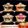Enamel Court Style Engraved Gaiwan - Hand-Painted Ceramic Tea Cup Set