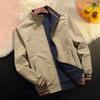 Men Jacket Elastic Cuffs Stand Collar Long Sleeve Patchwork Color Reversible Jacket Coat with