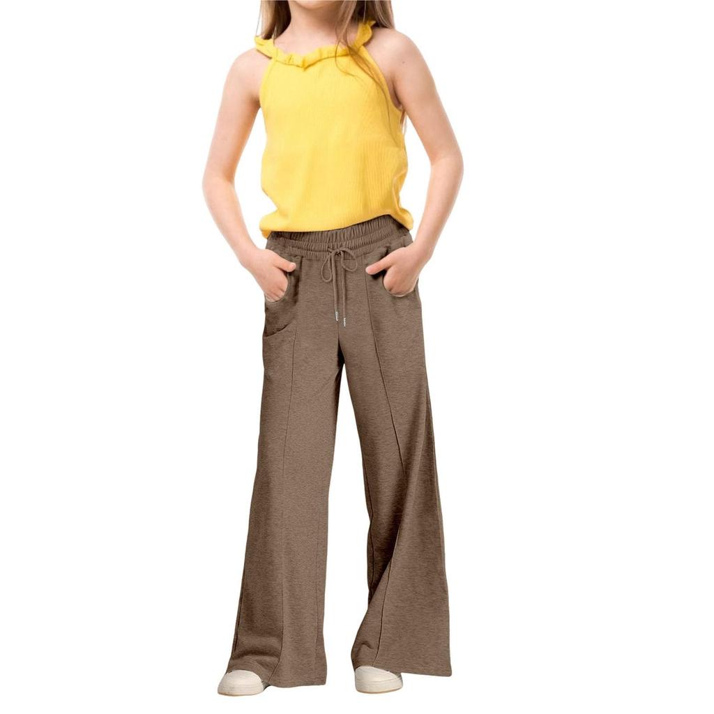 Girls' Fashion Wide Leg Loose Straight Pants Children's Solid Color Casual Pants