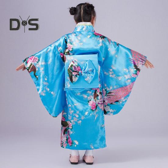 1 sada Dívčí tradiční kimono pyžamo Živé barvy Květinový potisk páv Snadné nošení Pohodlné kimono