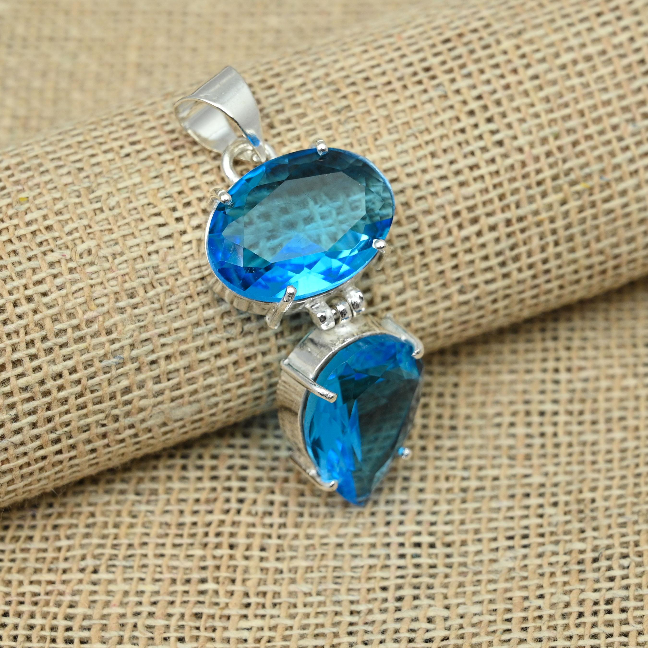 

Великолепный голубой топаз, драгоценный камень, стерлинговое серебро 925 пробы, дизайнерские ювелирные подвески ручной работы 1.92 Inches синий