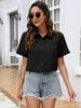 Women's Retro Slim Solid Color Lapel Short Sleeve Shirt for Spring/Summer 2026
