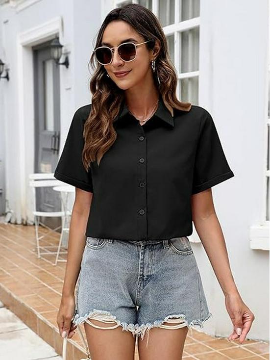 Women's Retro Slim Solid Color Lapel Short Sleeve Shirt for Spring/Summer 2026