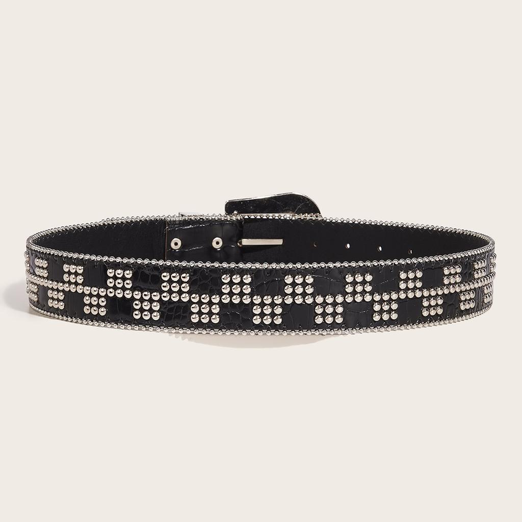 Western Rivet Studded Belt for Women with Beaded Trim Cowgirl Belt for Jeans Pants Girl Belt Decorative Waistband