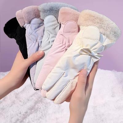 Korean Rabbit Ear Bow Warm Gloves Autumn and Winter Women's Touch Screen Cycling Gloves Velvet Cold-proof Ski Gloves