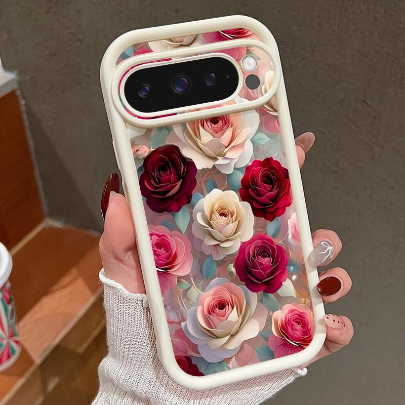 Weiche TPU-Handyhülle Für Google Pixel 10 9 8 7 Pro Pixel 9 10 Pro XL 7A 8A 9A Stoßfest Rote Rose Blumenmuster Silikonhülle