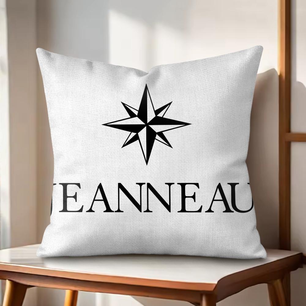 Classic JJEANNEAU Logo Cushion Cover Natural Linen Organic Fabric DoubleSided Printing Couch Pillow Covers Home Decor