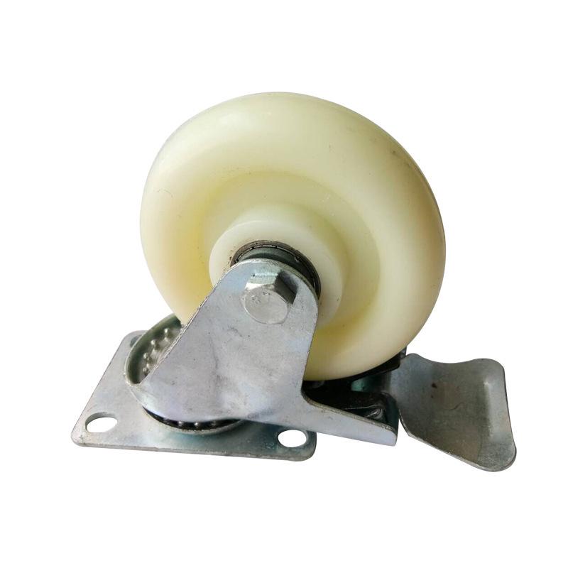 Medium Duty Swivel Caster with Brake - White Nylon Wheel