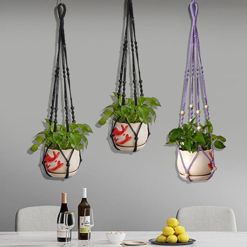 Plantehenger Innendørs Veggmontert Blomsterkurv Bomullstau Blomsterpotter Hengende Planteholdere Hjemmedekorasjoner