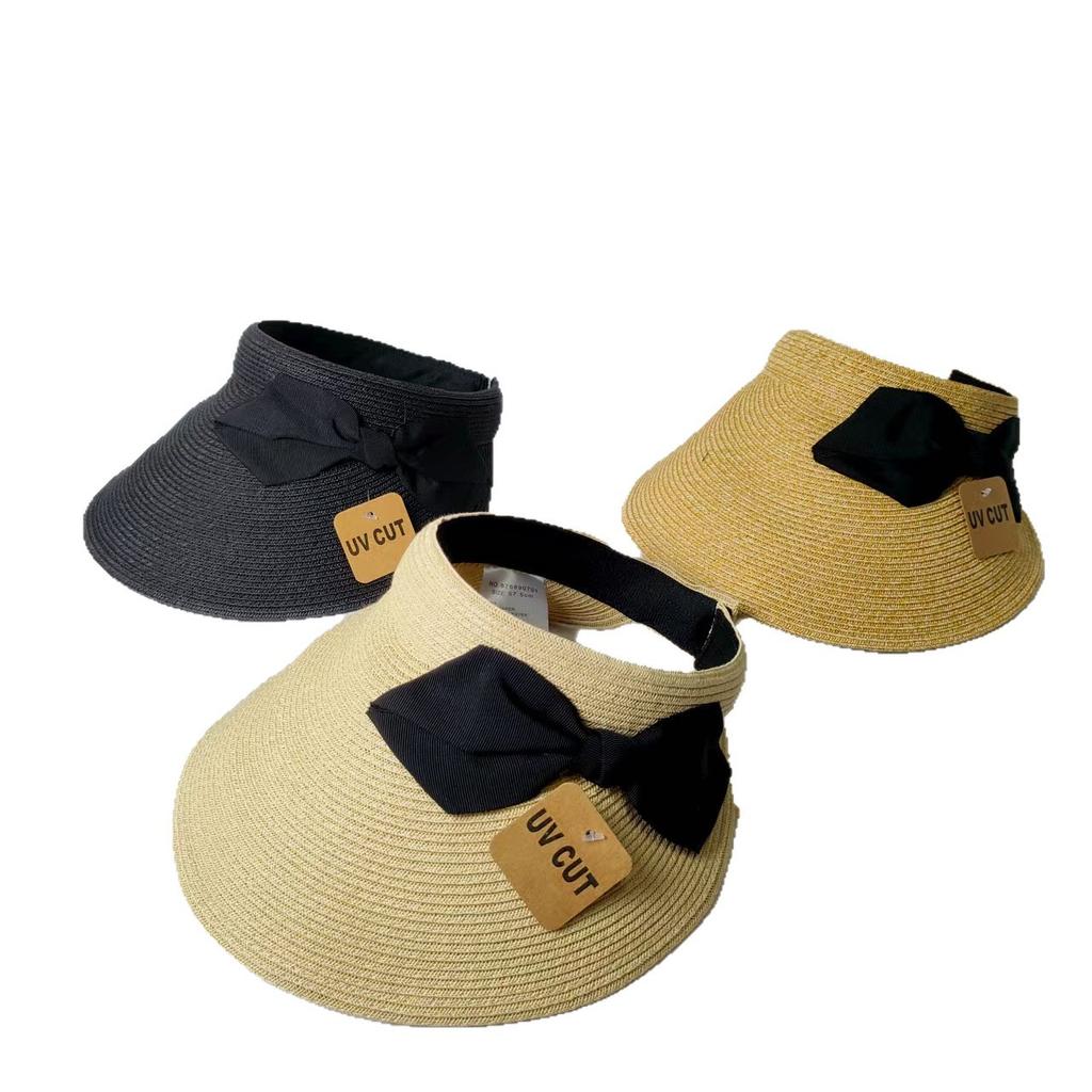 Bow Straw Empty Top Hat Women's Summer Eaves Sun Hat Travel Sun Hat Topless Sun Protection Hat