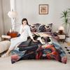 Japanese Samurai and Geisha Duvet Cover Set 3 Piece Ukiyo-e Art Peony Bedding Set Katana Kimono for Adults Bedroom Decor