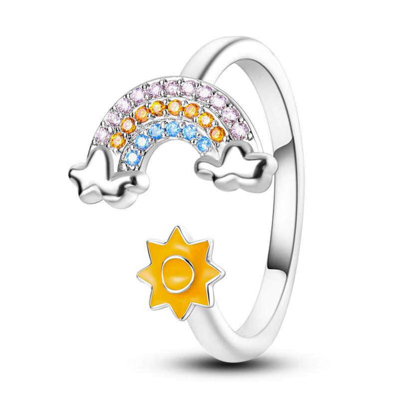 Adjustable Ring 925 Silver Fire Dragon Blossom Flower Clover Open Rings For Women Wedding Jewelry Gift