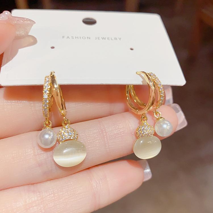 111 Silver Needle Sweet and Fresh Opal Gourd Earrings Women's Earrings Fashion Temperament Versatile Premium Ear Buckles