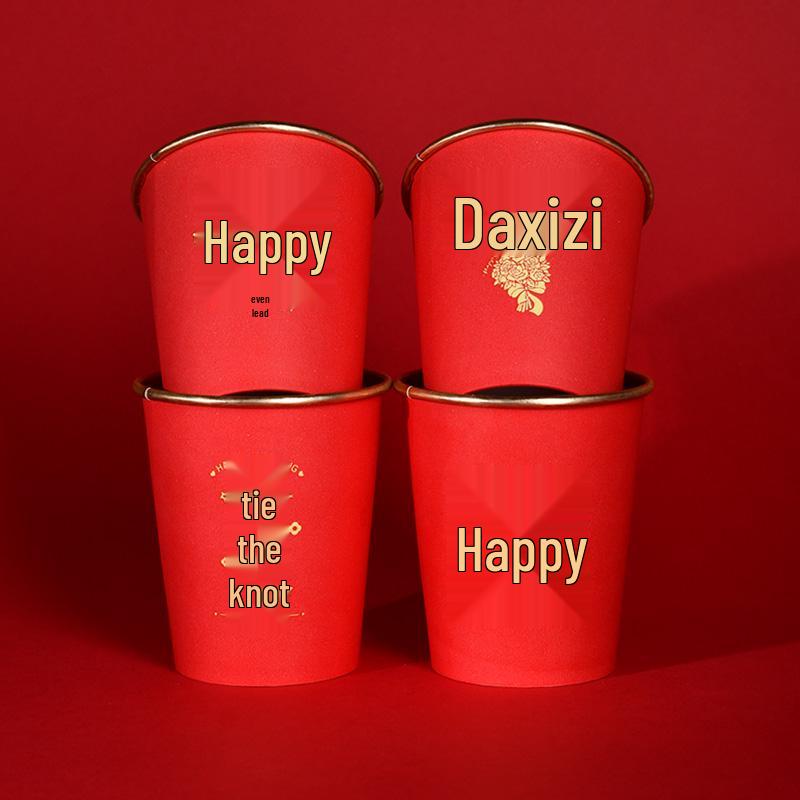 Disposable Gold Foil Wedding Tea Cups: Thickened Red Festive Collection