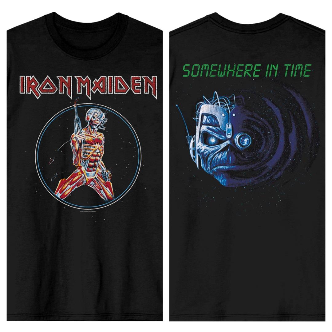 

Iron Maiden Somewhere in Time Double Sided Print T-Shirt, Heavy Metal Rock Band Cyborg Eddie Graphic Tee, Unisex Classic Black Streetwear XXXL зелений