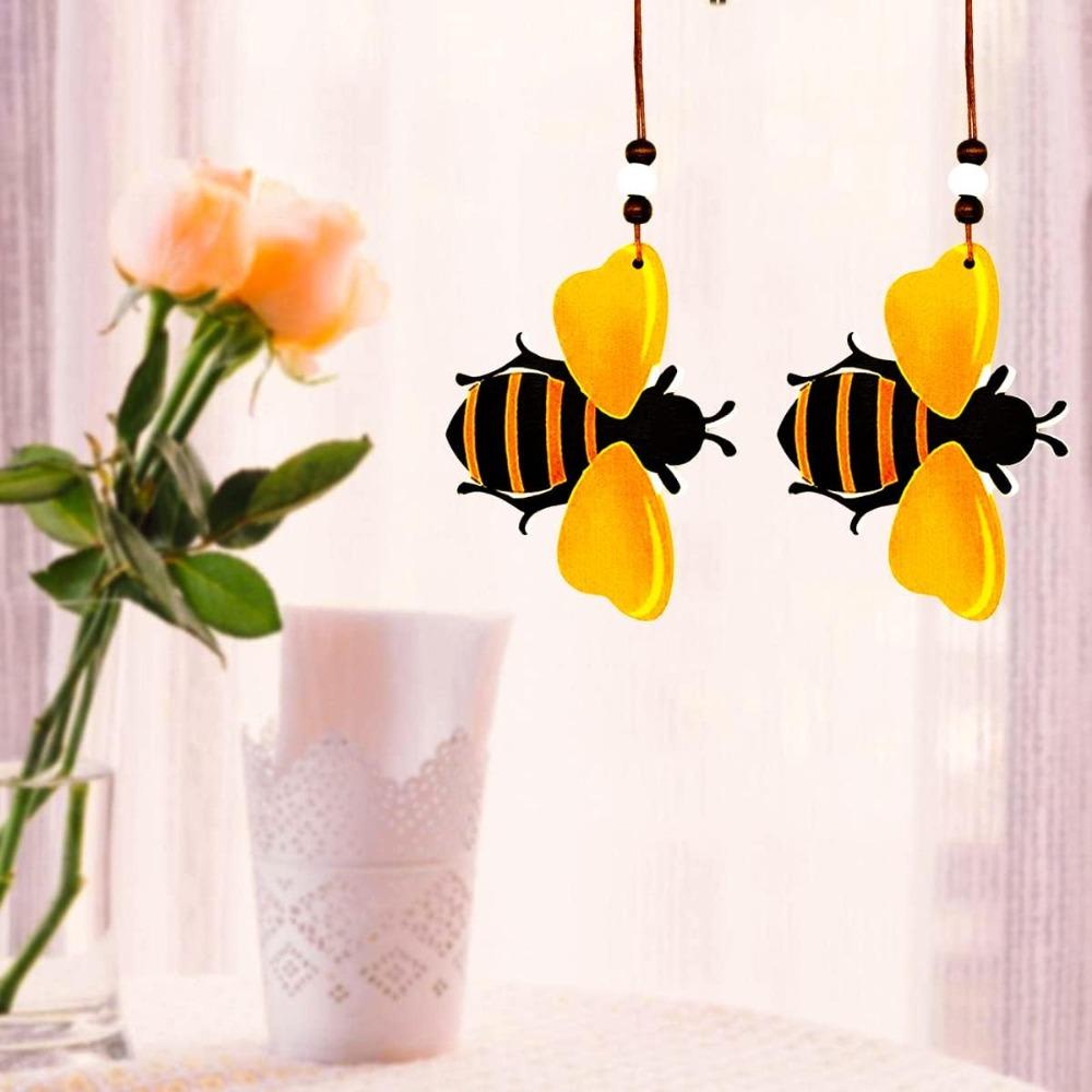 6pcs Bee Ornaments Wooden Bumble Bees Cutouts Decorations for Tree Tree Tray Wreath Christmas Festival Bee Sign Art Crafts Home Hanging Decor