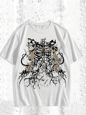 Men's Graphic Tee - Casual & Loose Dark Academia Short Sleeve T-Shirt Oversized Baggy Tops T-Shirt Black