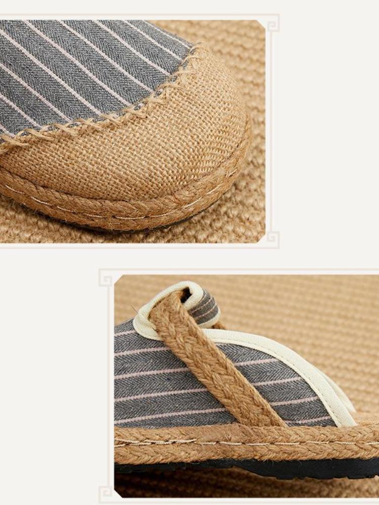 Johnature Sommerschuhe Damen-Hausschuhe, gestreift, Baumwolle, Hanf, außerhalb, flach, mit Freizeit, prägnante Damen-Hausschuhe