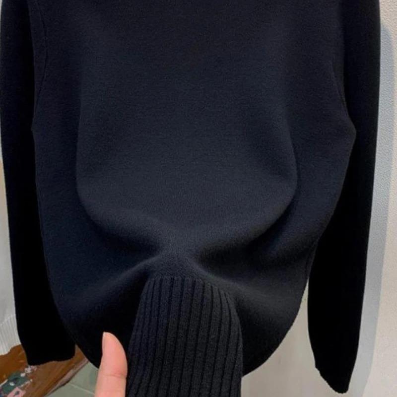 

Водолазка однотонный свитер женская мода новые эластичные топы трикотажные пуловеры с длинным рукавом низ трикотажные простые шикарные одежды L чёрный