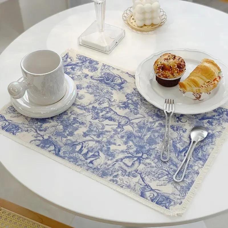 

Table Mat Non-Slip Bowl Pad Waterproof Cotton Coaster Set Dining Table Placemats Wedding Placemat Home Decoration Accessories 43x29cm світло-синій колір