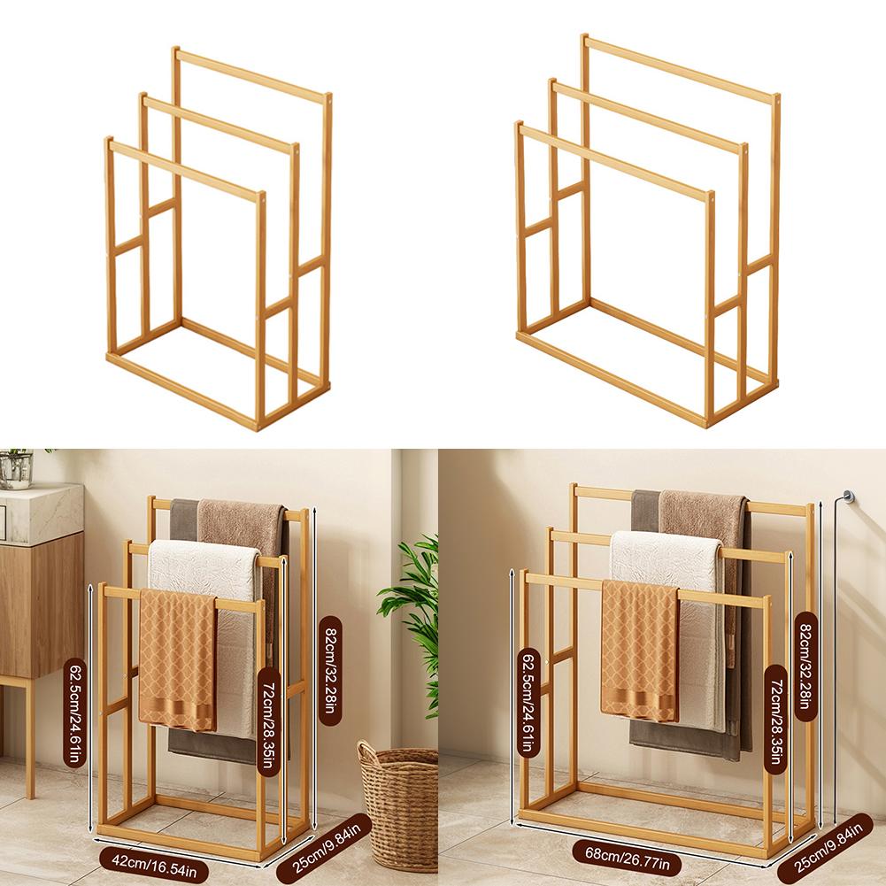 Wood Vertical Towel Rack with 3 Hanging Crossbars 3 Tier Standing Towel Rack Floor Towel Rack for Bathroom Dorm Bedroom Pool