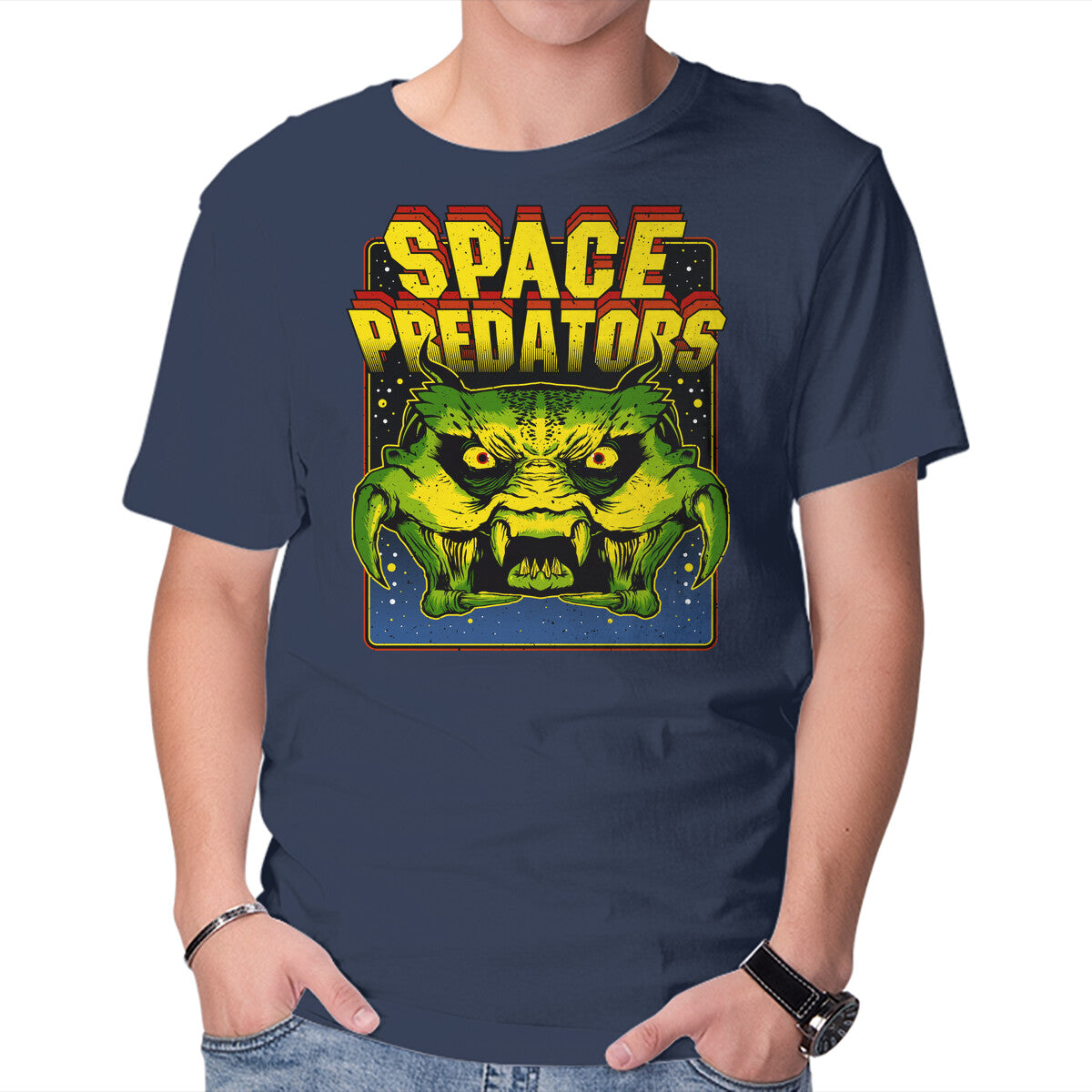 Unisex Crew Neck T-Shirt Space Predator Graphic Short Sleeve Casual Tee M