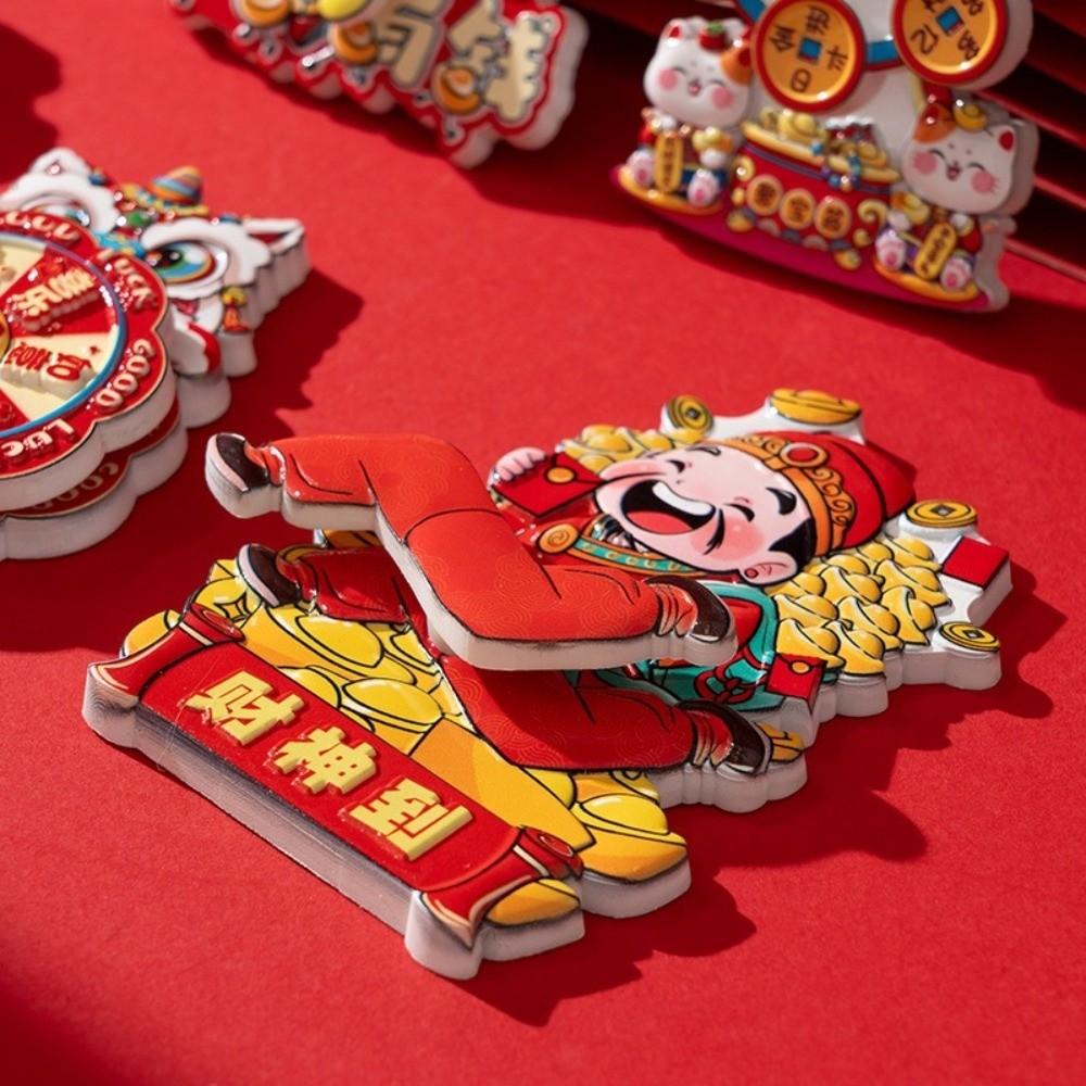 Cartoon God of Wealth Magnetic Sticker Thickened Blessing 3D Rotatable Magnet Chinese Style Traditional