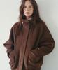 OURHOPE Curved High-Neck Suede Jacket - Brown